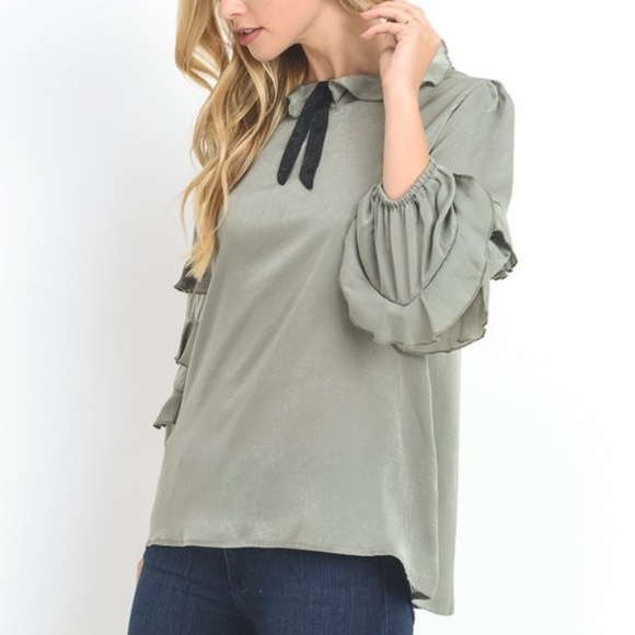 Mias Sage Ruffled Blouse - Picture 2 of 8